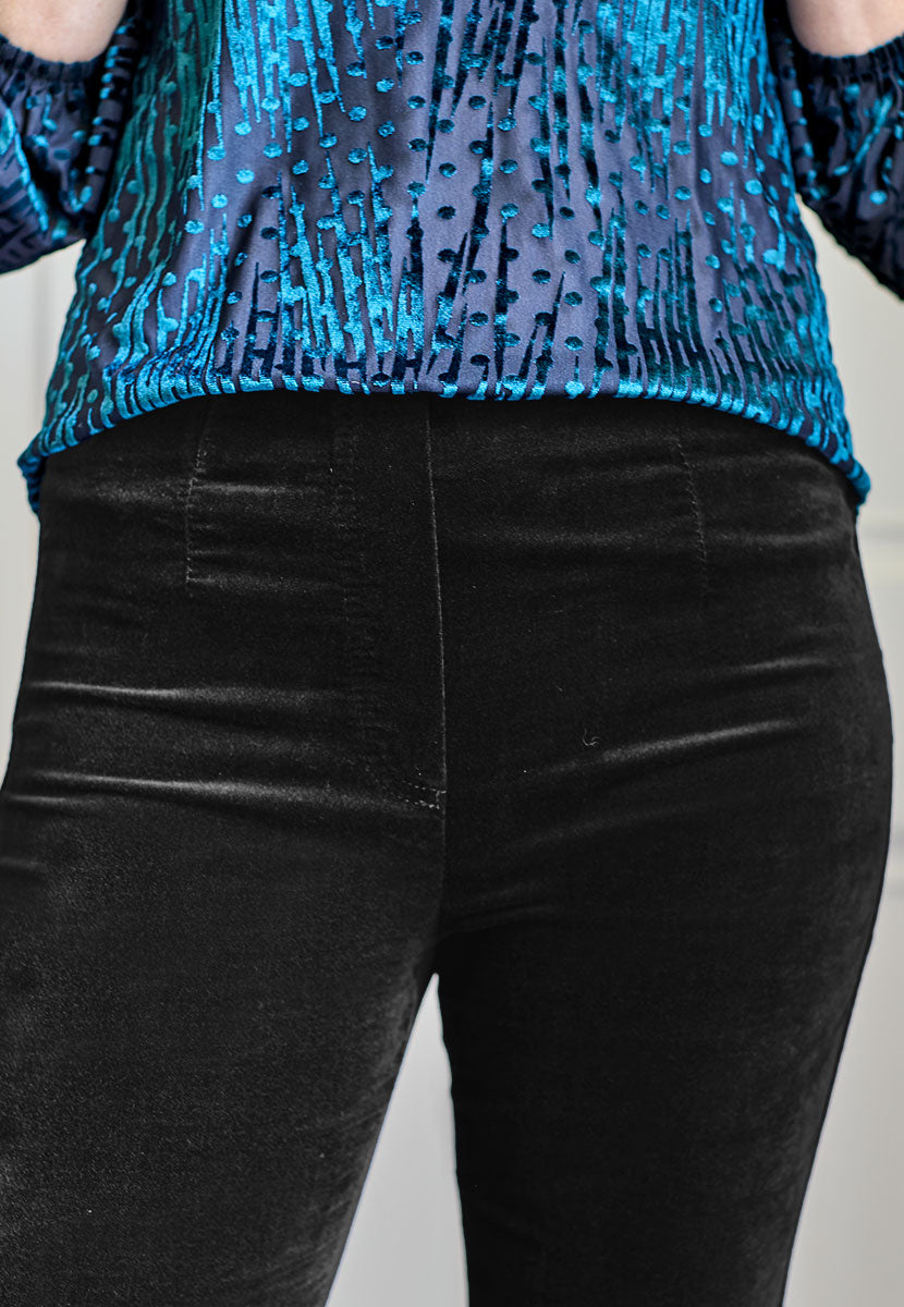 Claire Velvet Straight Leg Pull On Trouser - Black