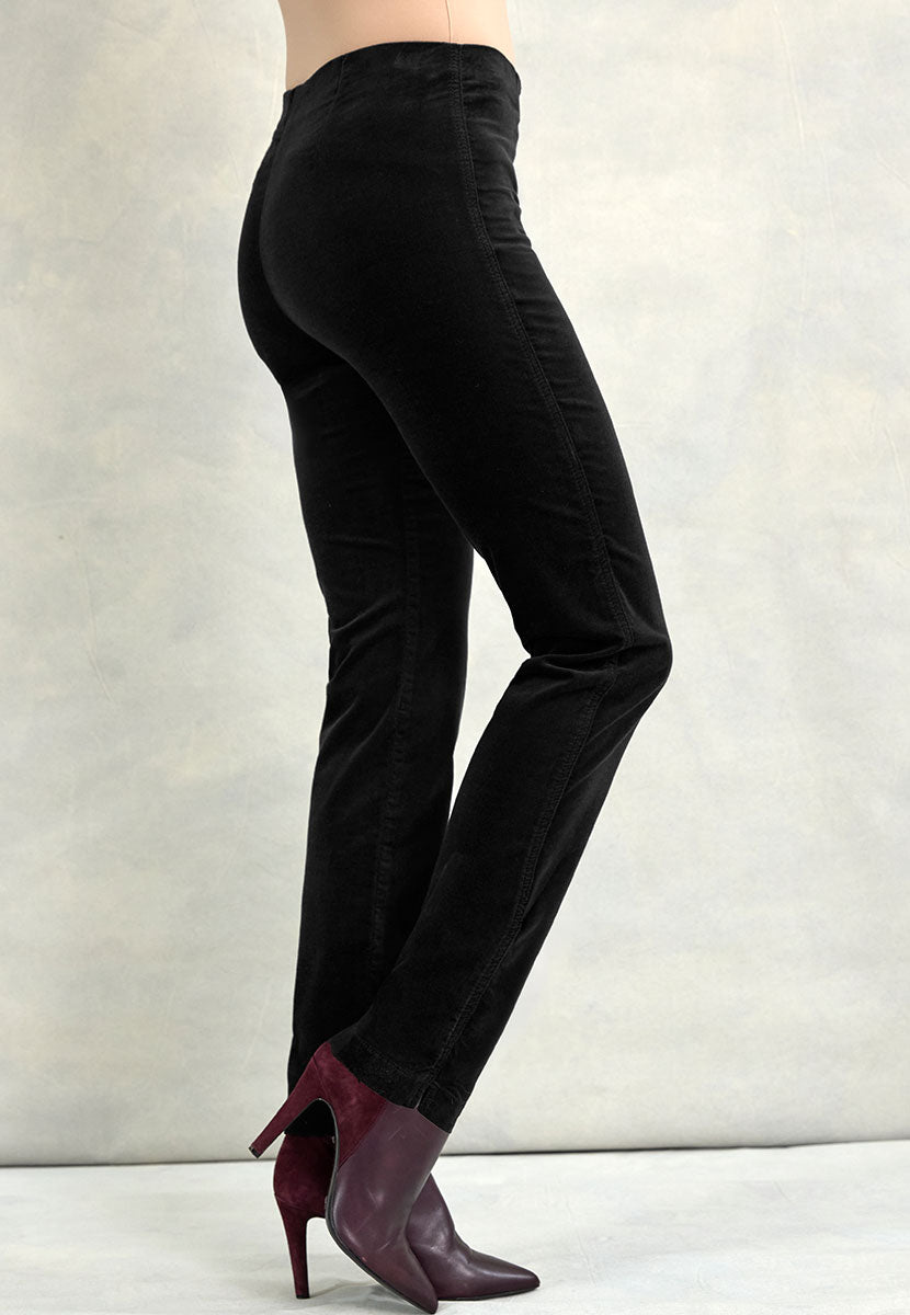 Claire Velvet Straight Leg Pull On Trouser - Black Side View