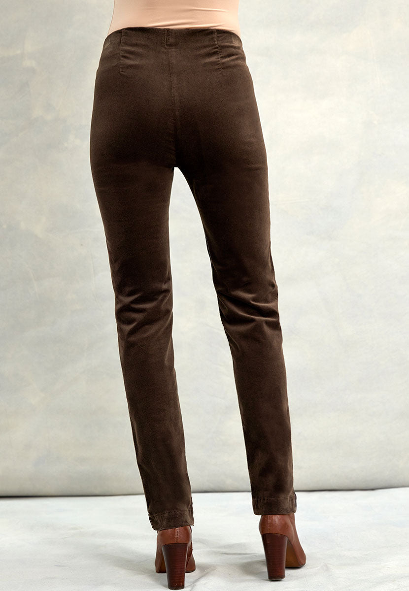 Claire Velvet Straight Leg Pull On Trouser - Chocolate Back View