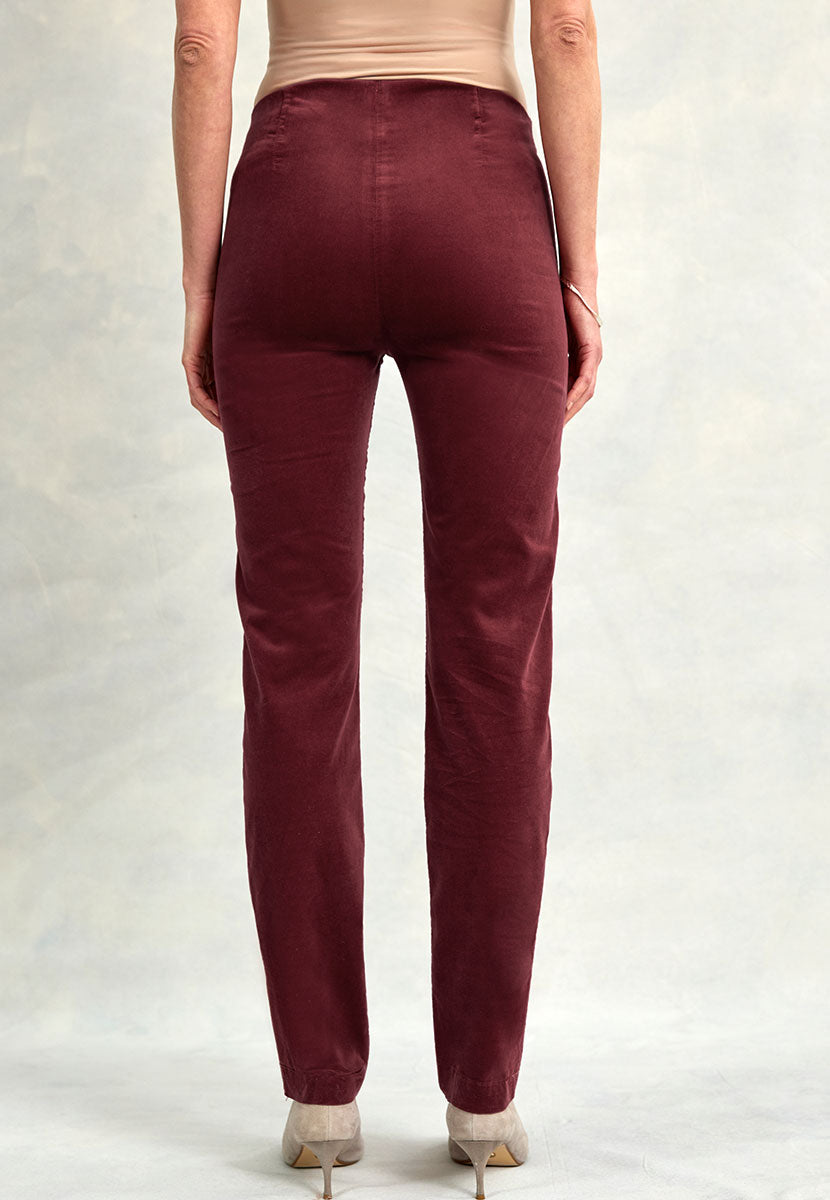 Claire Velvet Straight Leg Pull On Trouser - Deep Berry Back View
