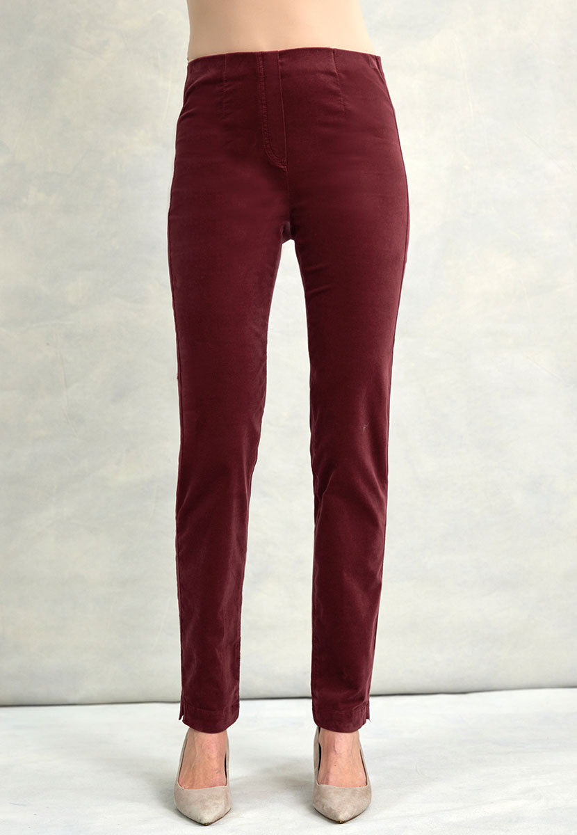 Claire Velvet Straight Leg Pull On Trouser - Deep Berry Front Alt View