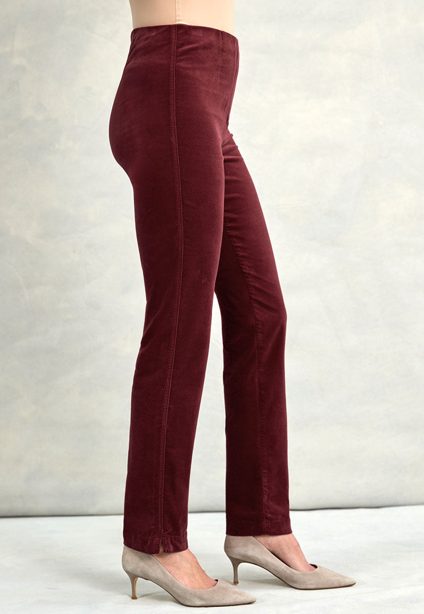 Claire Velvet Straight Leg Pull On Trouser - Deep Berry Side view