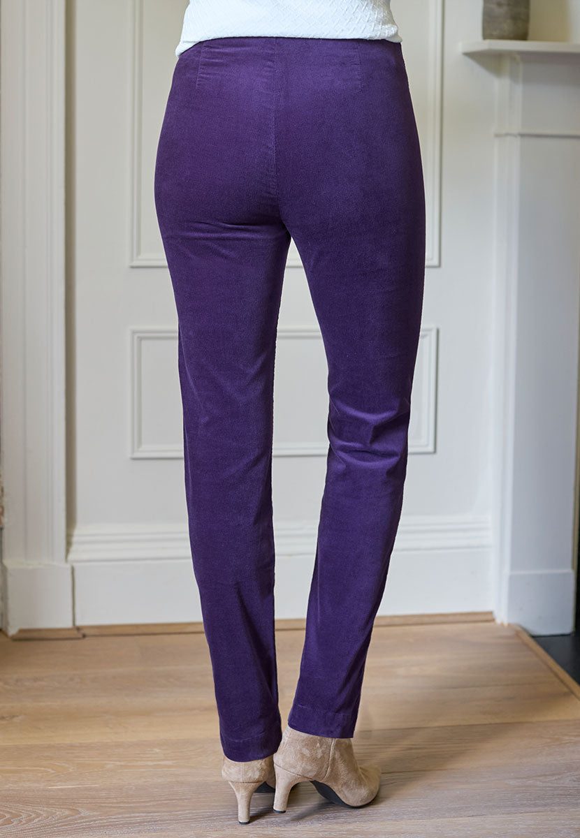 Claire Velvet Straight Leg Pull On Trouser - Deep Mulberry