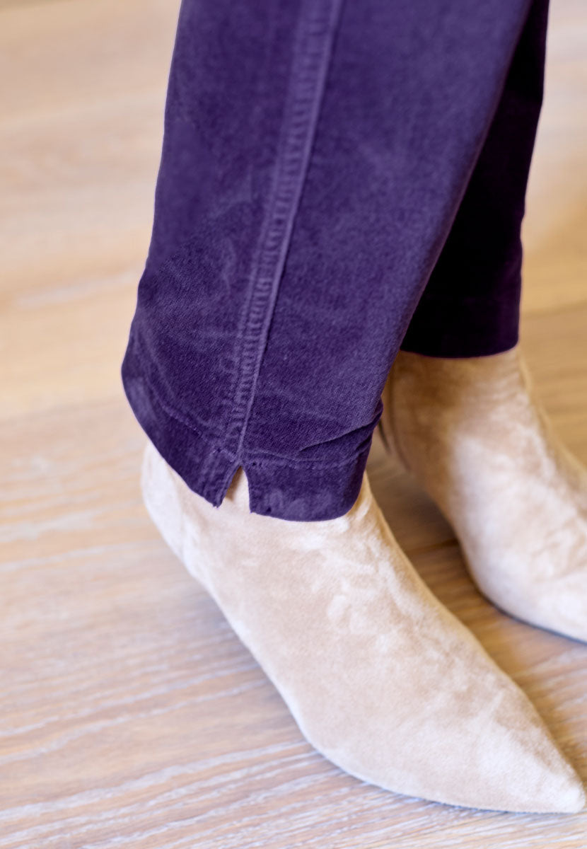 Claire Velvet Straight Leg Pull On Trouser - Deep Mulberry