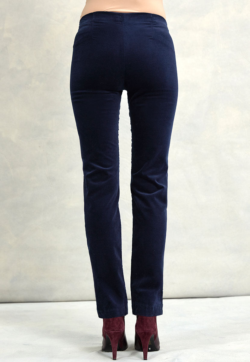 Claire Velvet Straight Leg Pull On Trouser - Navy Back View
