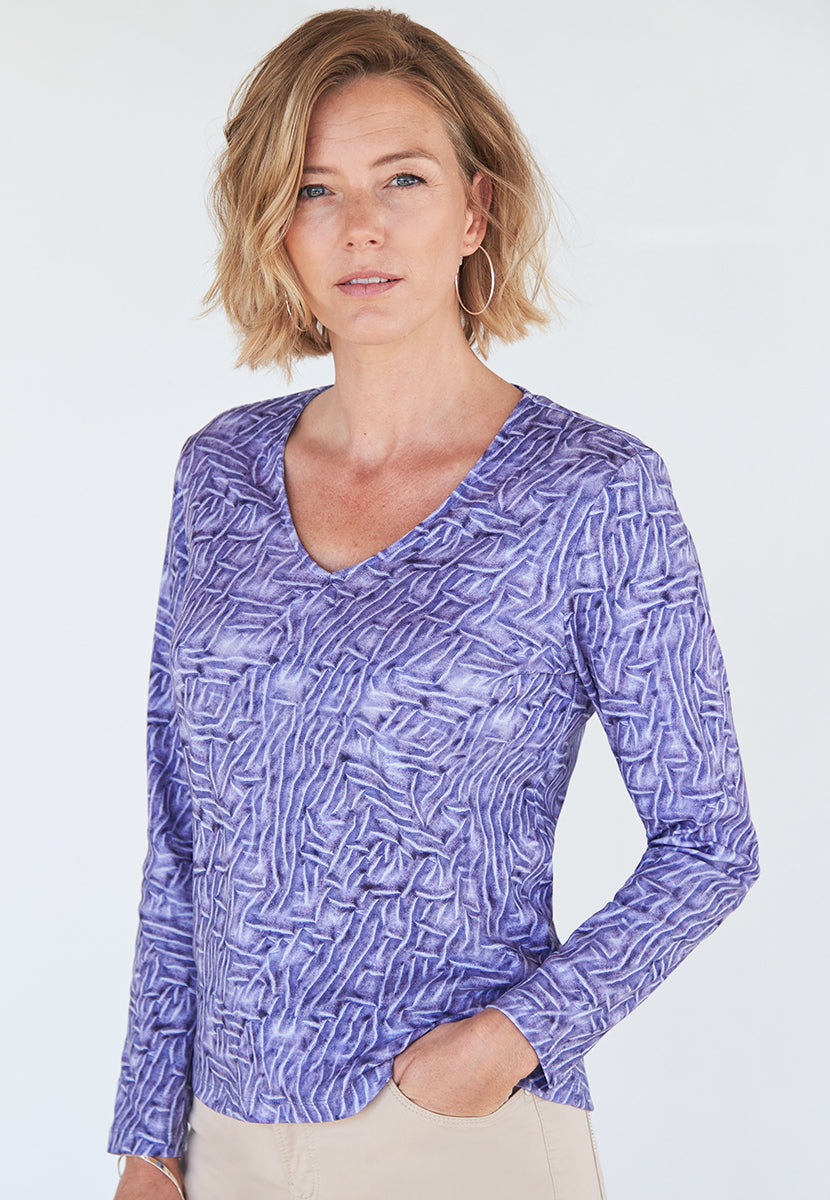 Cleo Pure Cotton V-Neck Top - Paola Print