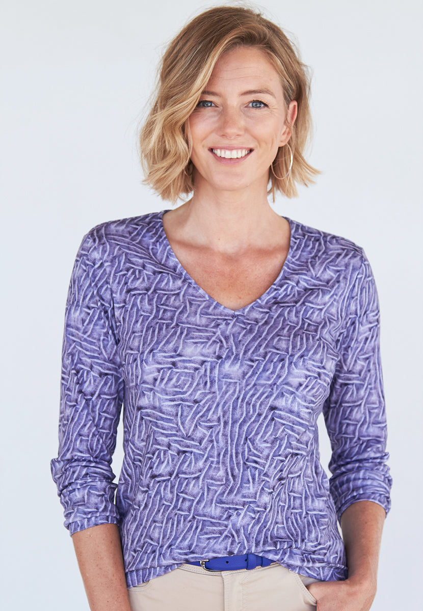 Cleo Pure Cotton V-Neck Top - Paola Print
