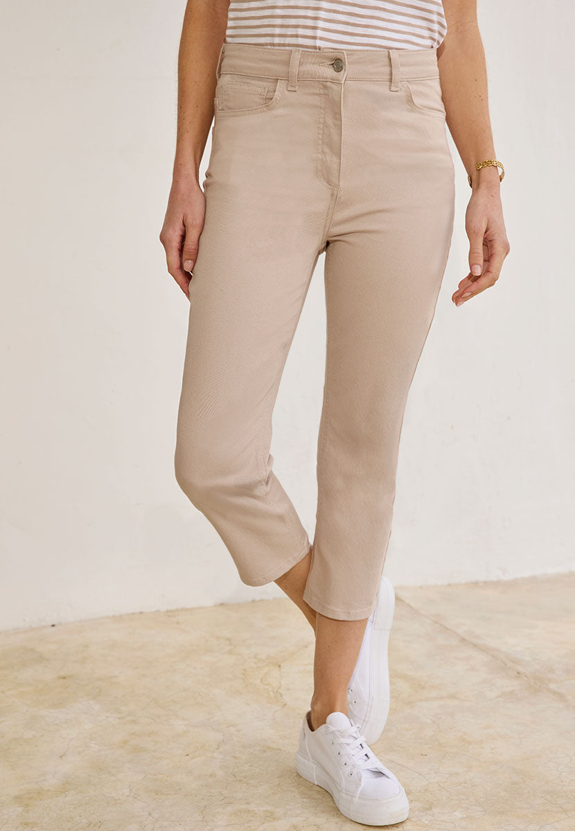 Connie Cropped Jean - Natural Beige Slim Stretch Denim High Rise Five Pocket Front Alt View