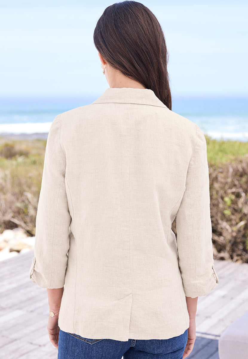 Courtney 3/4 Sleeve Relaxed Linen - Natural Back View
