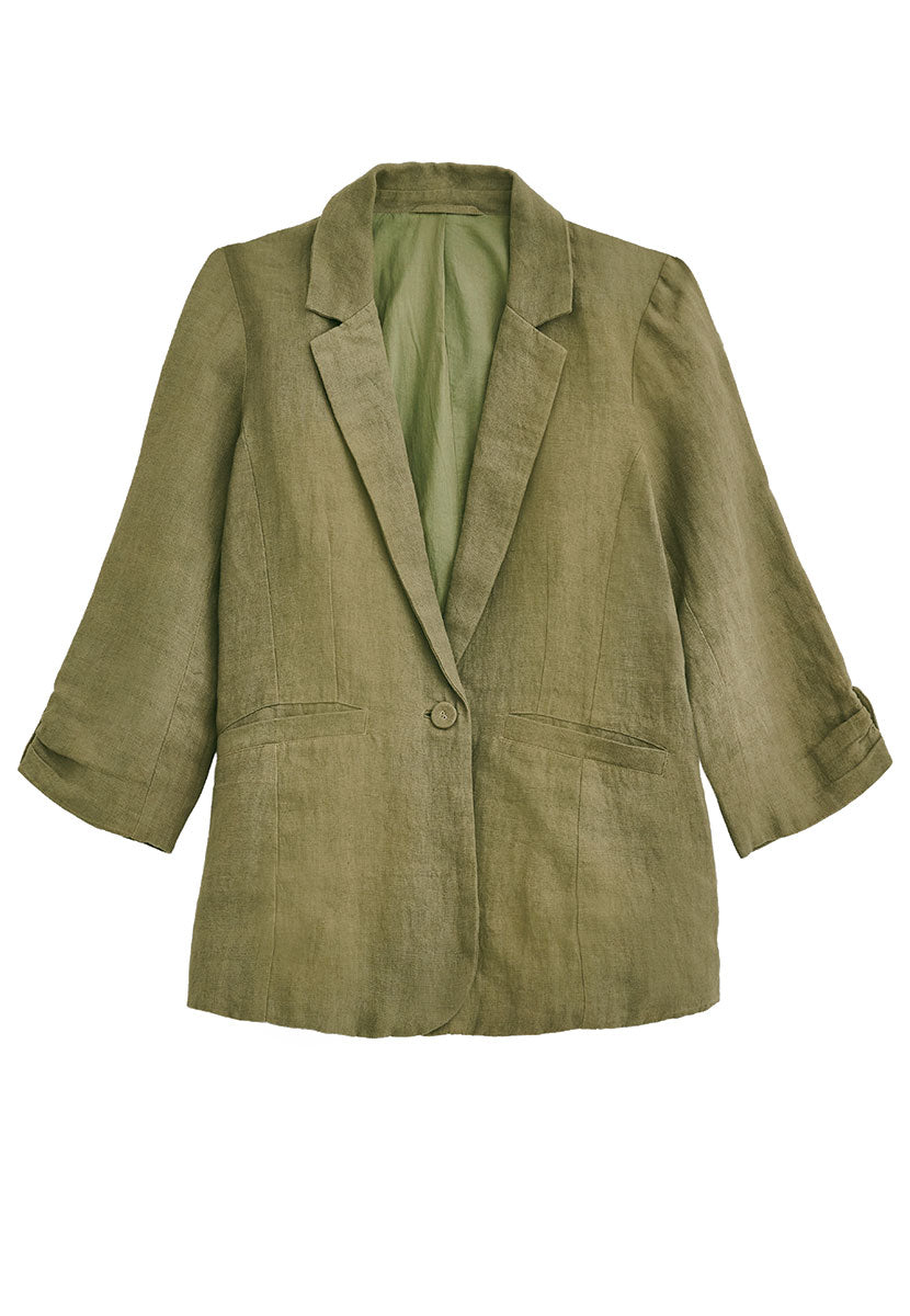 Courtney 3/4 Sleeve Relaxed Linen Blazer - Rich Olive