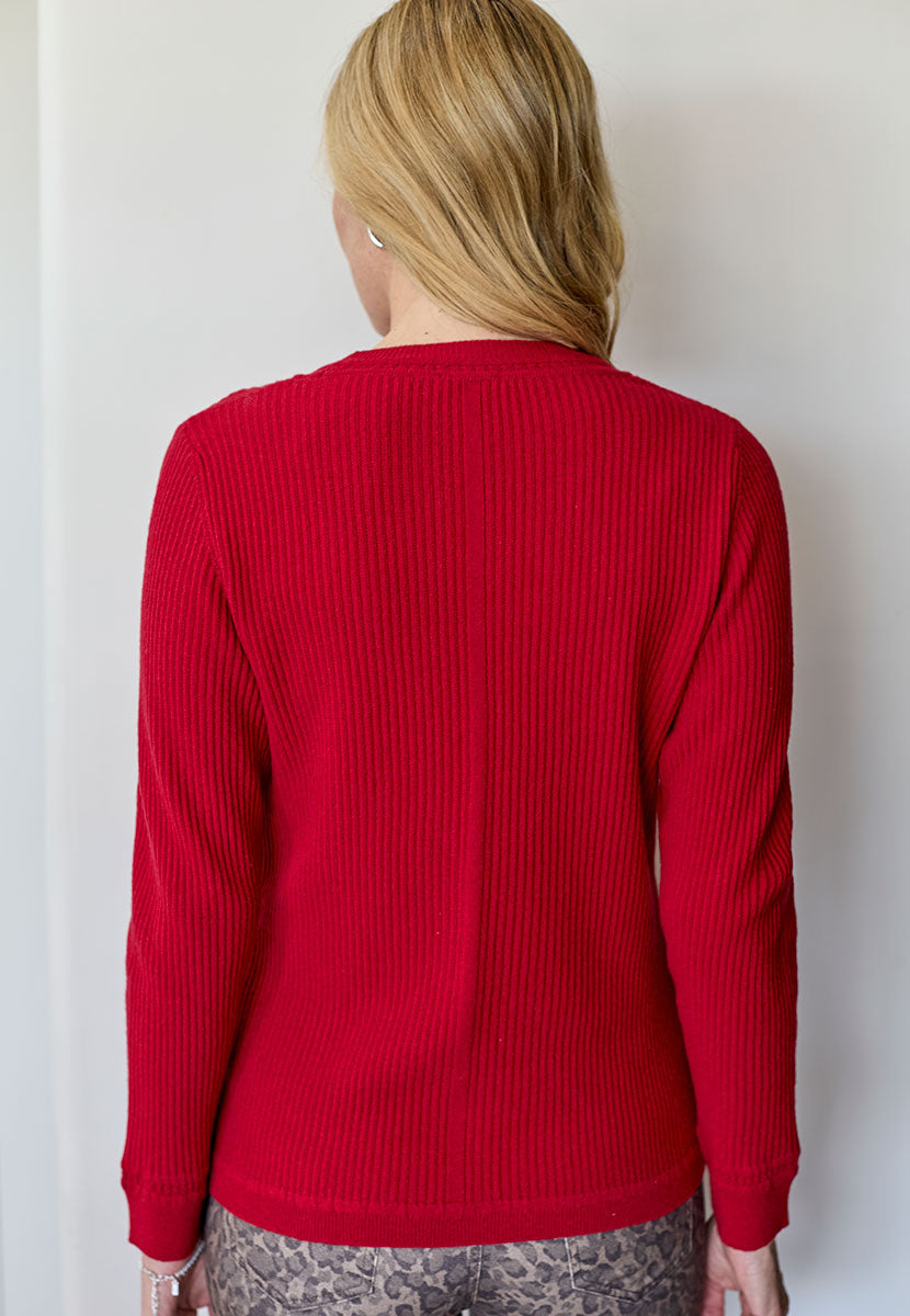 Cressida Lambswool Jumper - Crimson Casual Knit Luxurious Softness Crafted with Italian Yarn for Lasting Quality Pretty Neck and Cuff Detail Back View