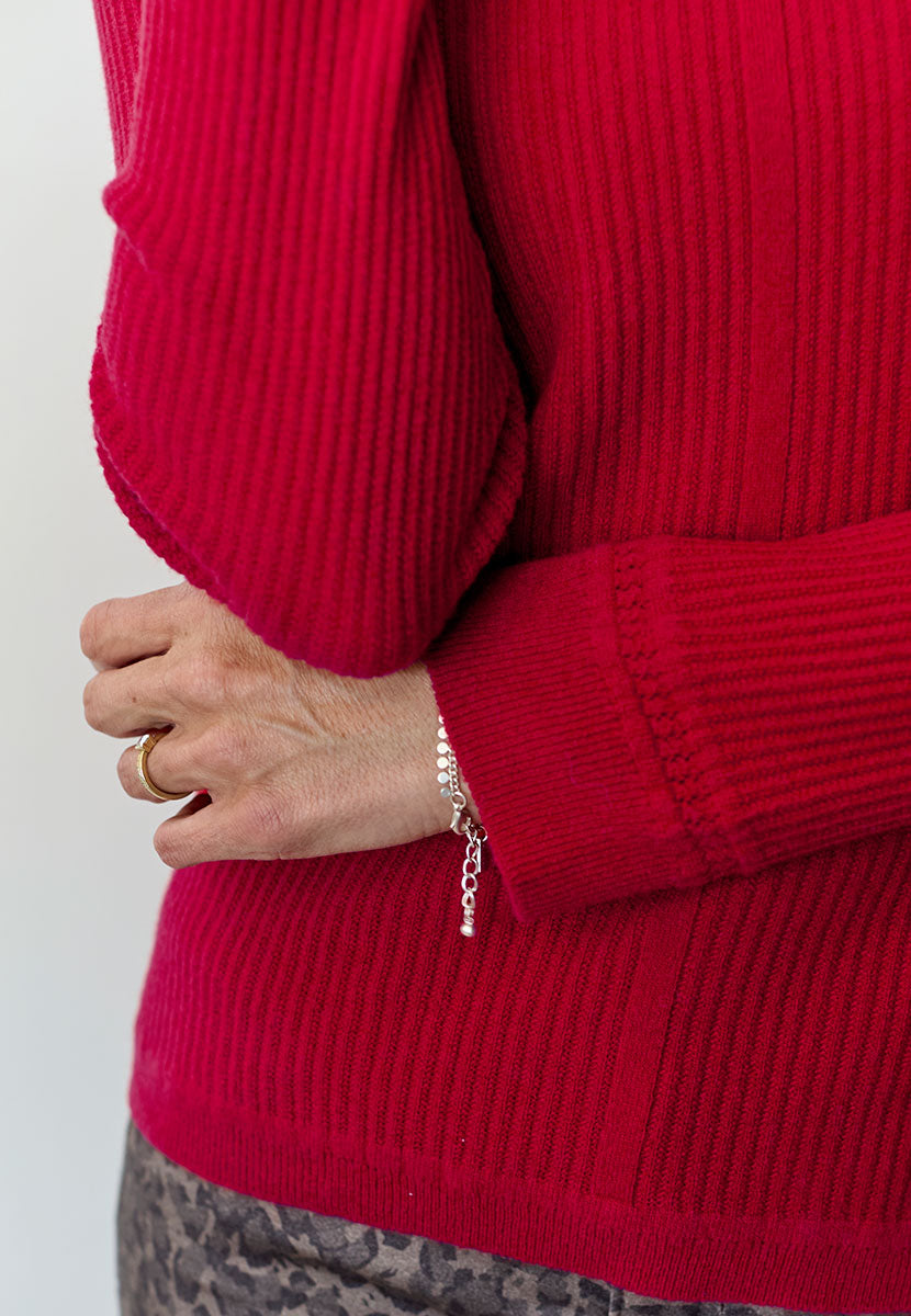 Cressida Lambswool Jumper - Crimson Casual Knit Luxurious Softness Crafted with Italian Yarn for Lasting Quality Pretty Neck and Cuff Detail Front Alt View