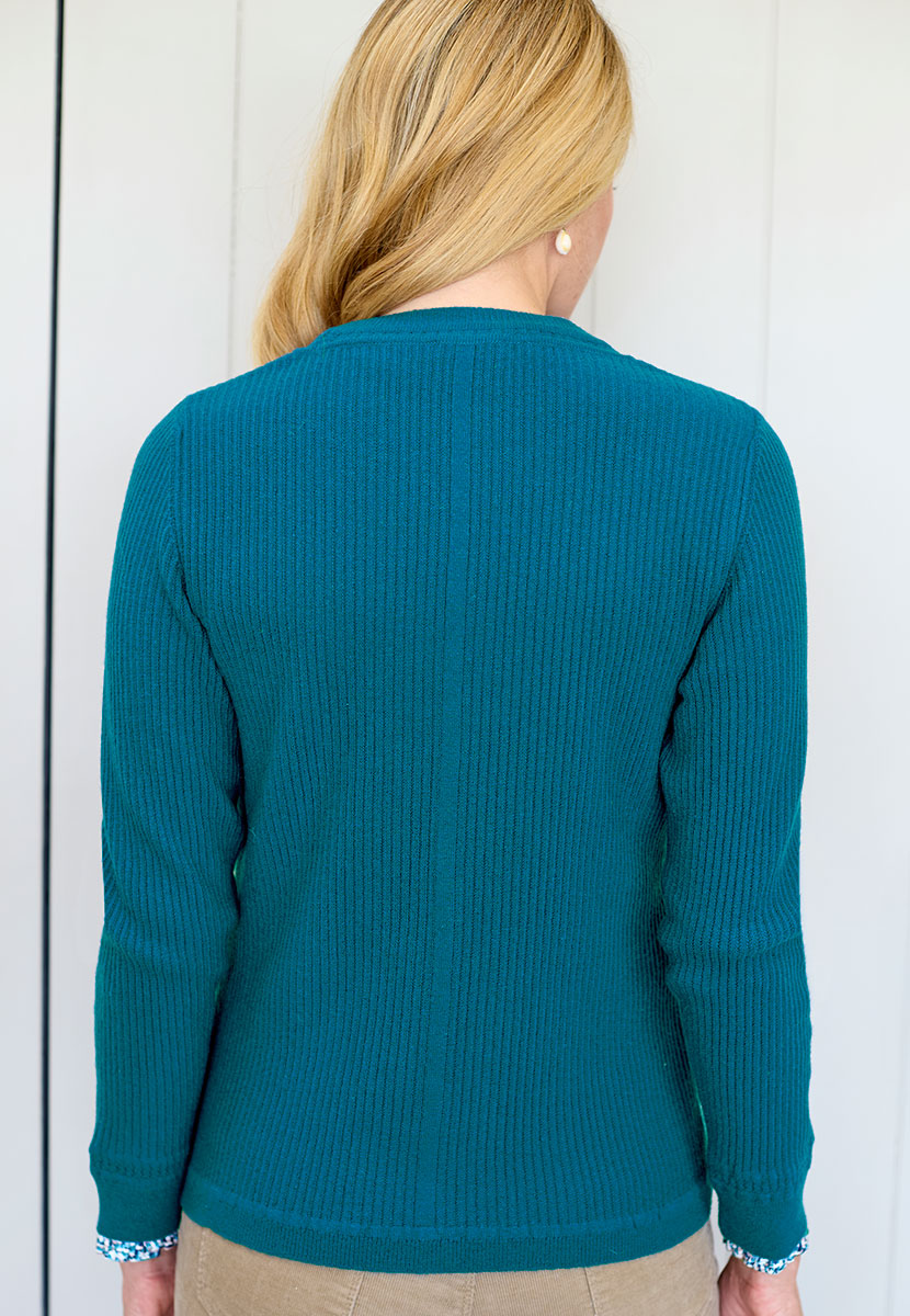 Cressida Lambswool Jumper - Ocean Casual Knit Luxurious Softness Crafted with Italian Yarn for Lasting Quality Pretty Neck and Cuff Detail Back View