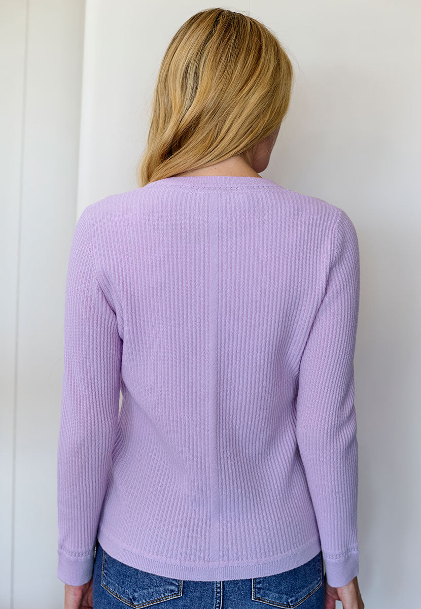 Cressida Lambswool Jumper - Winter Lilac Casual Knit Luxurious Softness Crafted with Italian Yarn for Lasting Quality Pretty Neck and Cuff Detail Back View