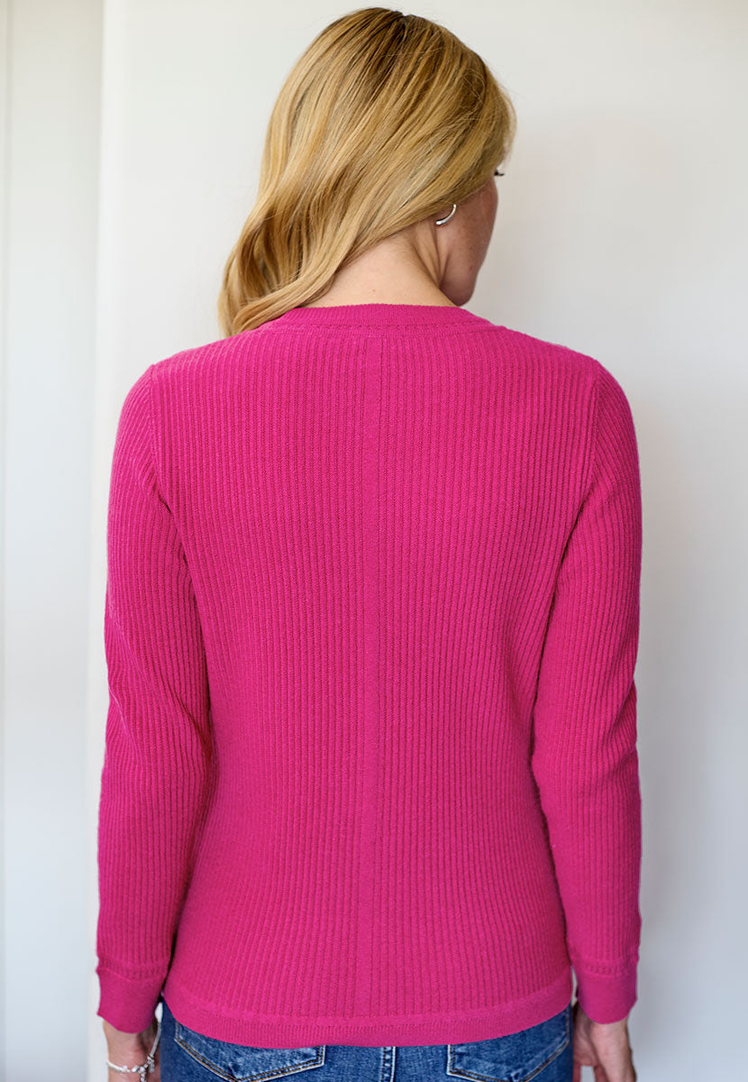 Cressida Lambswool Jumper - Winter Raspberry Casual Knit Luxurious Softness Crafted with Italian Yarn for Lasting Quality Pretty Neck and Cuff Detail Back View