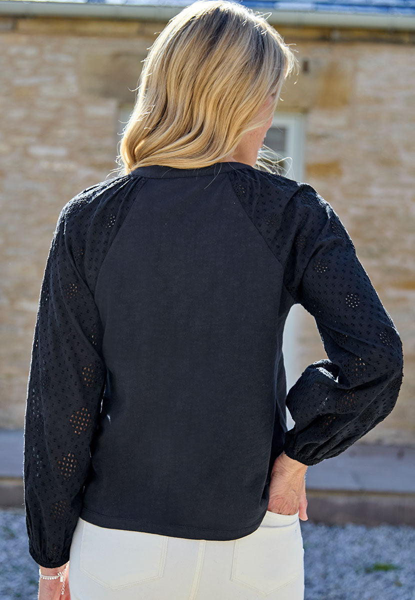 Daisy Pure Cotton Long Sleeve Top - Black