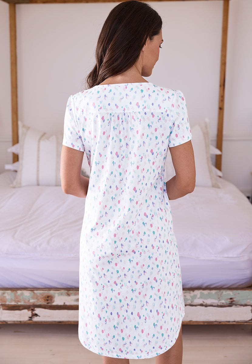 Daniella Short Sleeve Pure Cotton Nightdress - Carbolla Spot