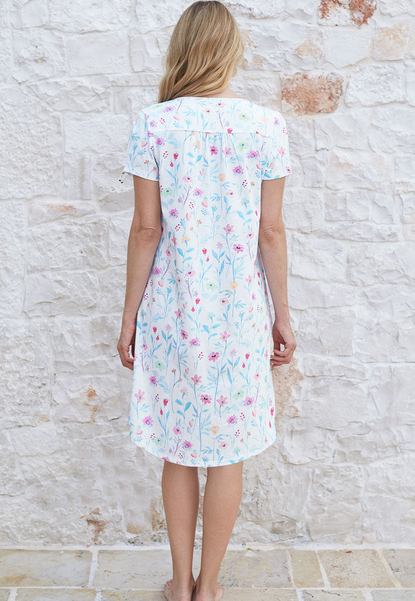 Daniella Short Sleeve Pure Cotton Nightdress - Madalena Print
