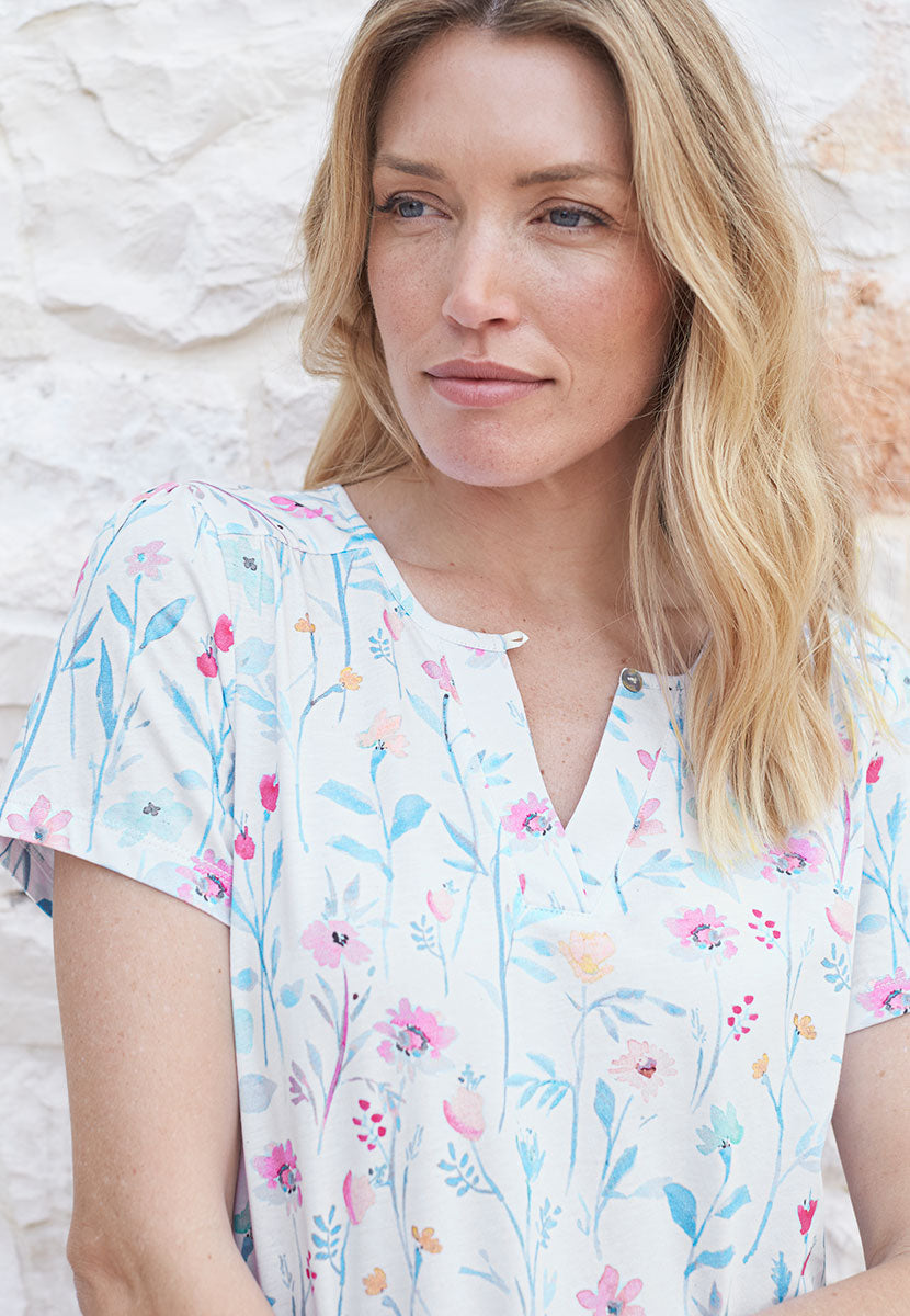 Daniella Short Sleeve Pure Cotton Nightdress - Madalena Print