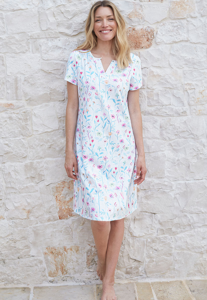 Daniella Short Sleeve Pure Cotton Nightdress - Madalena Print