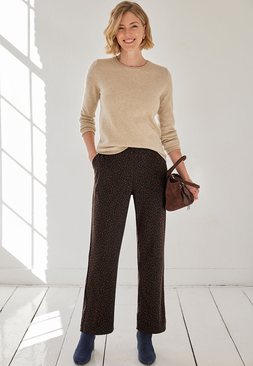 Daphne Wide Leg Trouser - Animal Front View