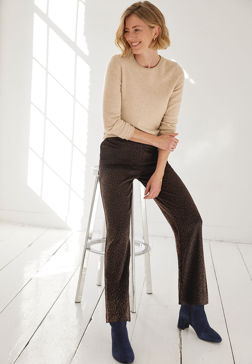 Daphne Wide Leg Trouser - Animal Front Sat View