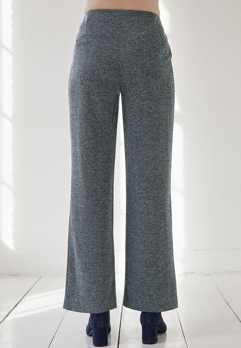 Daphne Wide Leg Trouser - Black Herringbone Back View