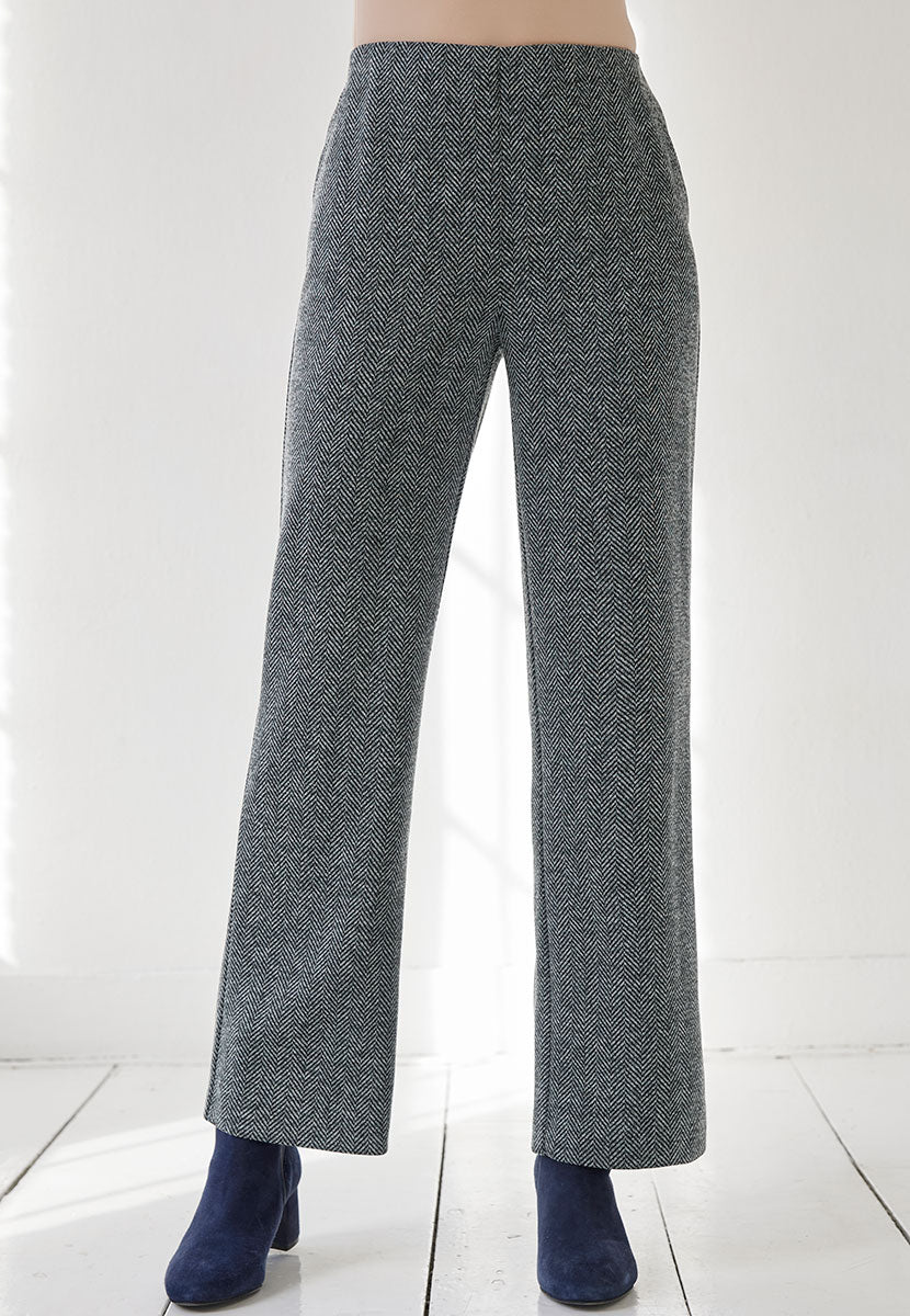 Daphne Wide Leg Trouser - Black Herringbone Front Alt View