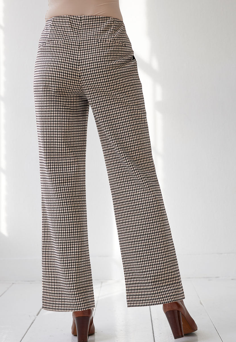 Daphne Wide Leg Trouser - Brown Check Back View