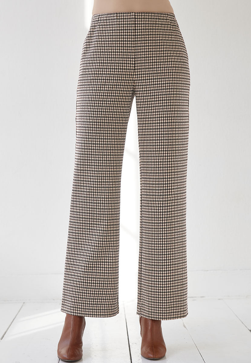 Daphne Wide Leg Trouser - Brown Check Front Alt View