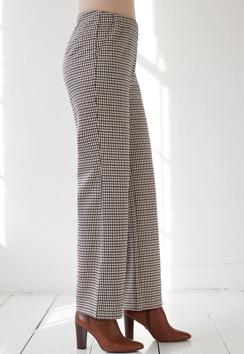 Daphne Wide Leg Trouser - Brown Check Side View