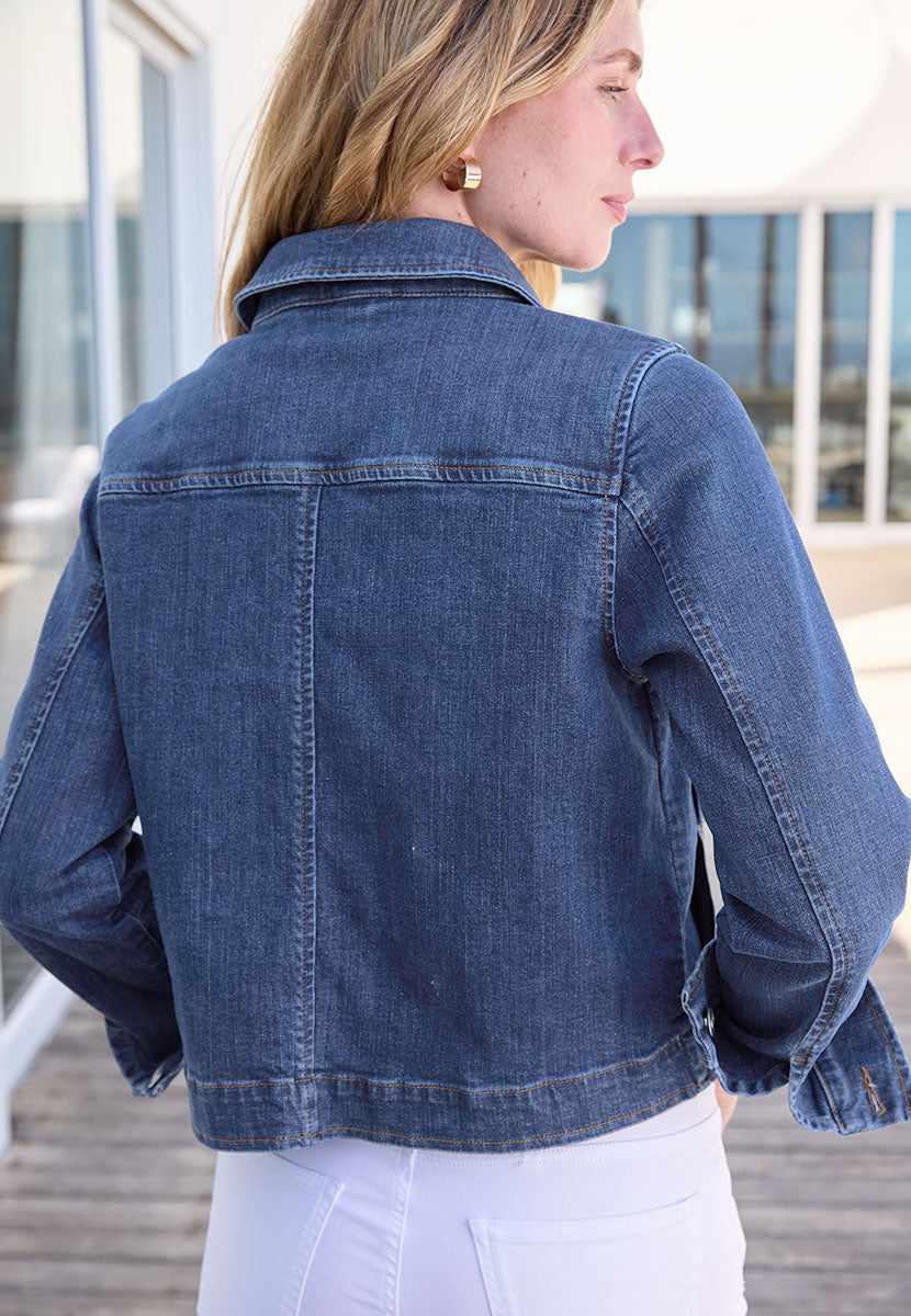 Darla Denim Jacket - Mid Denim Back View