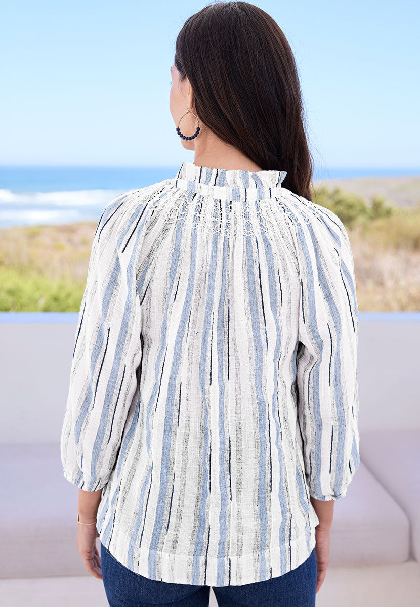 Della Long Sleeve Stripe Blouse - Blue Stripe