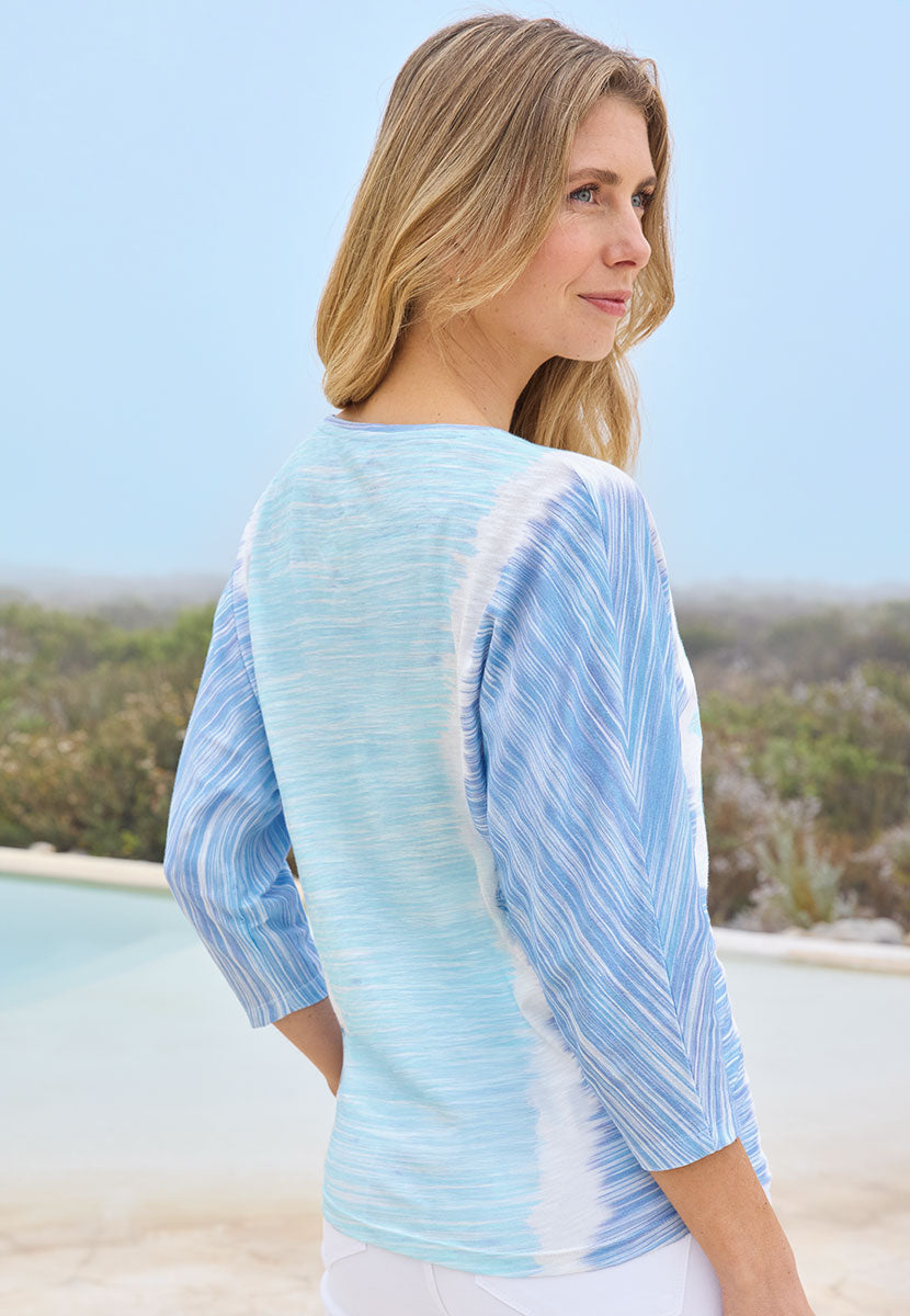 Dina Pure Cotton Jersey Top - Blue Size Dolman Sleeve Back View