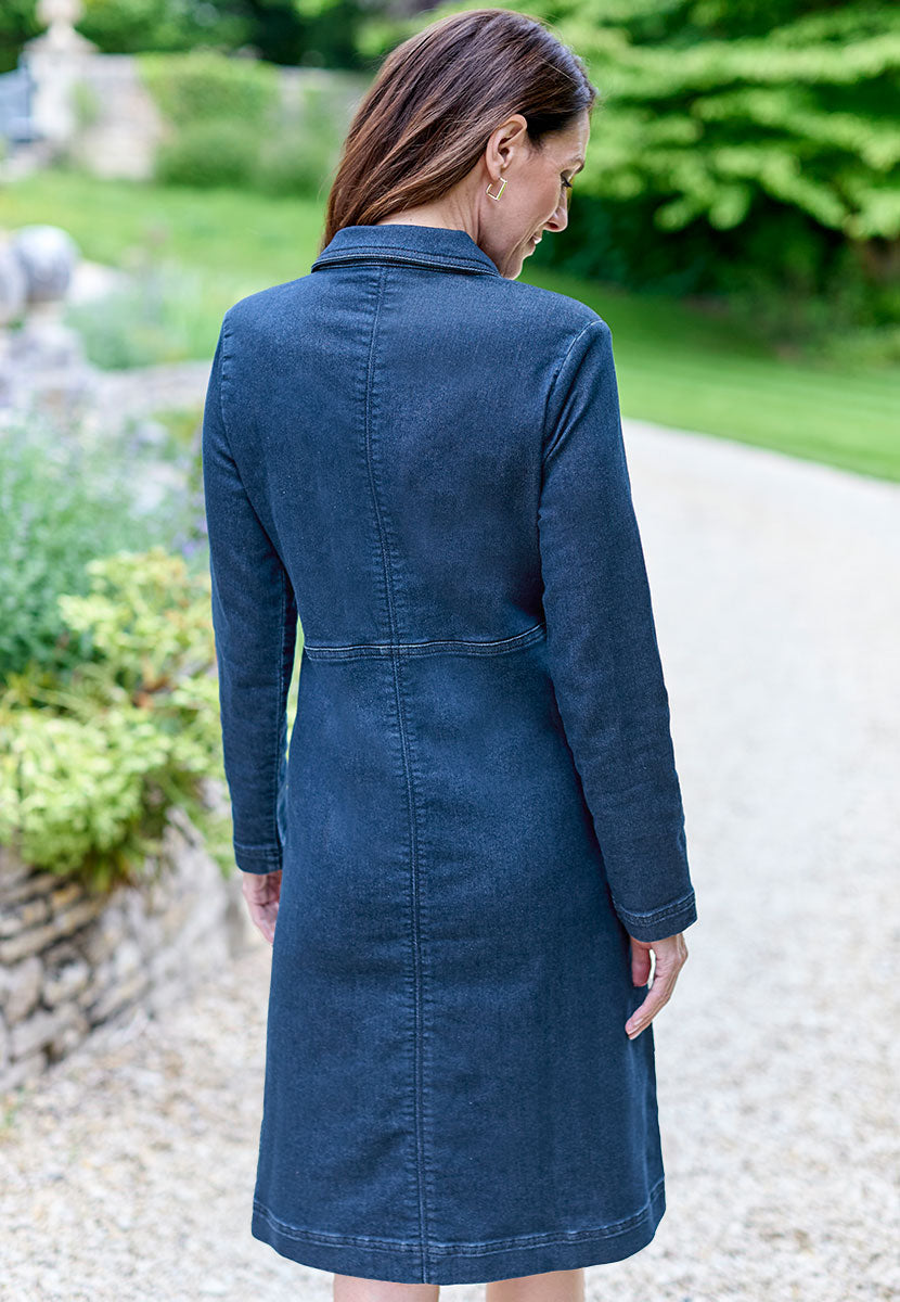 long dark denim dress Dolly Long Sleeve Stretch Denim Dress