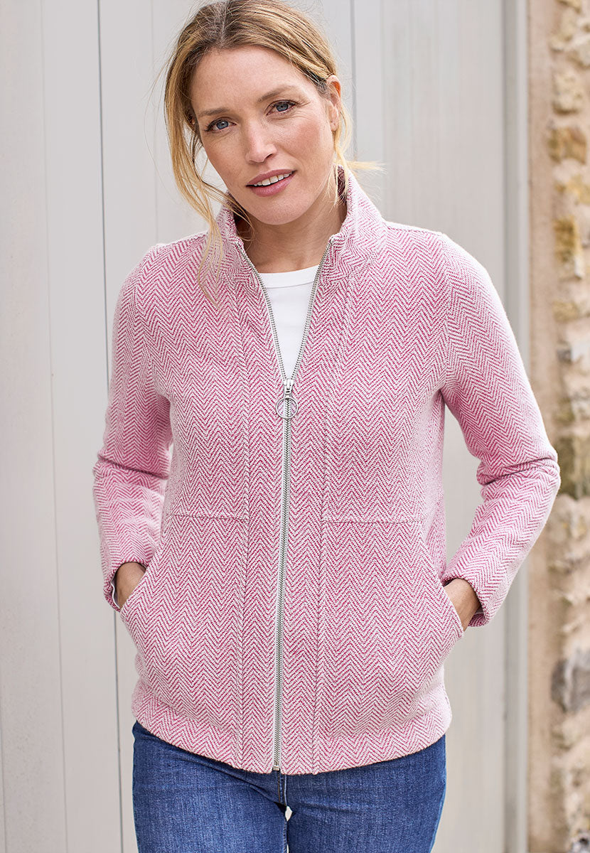 Elaria Zip Through Sweatshirt - Rich Cerise Front Alternative View