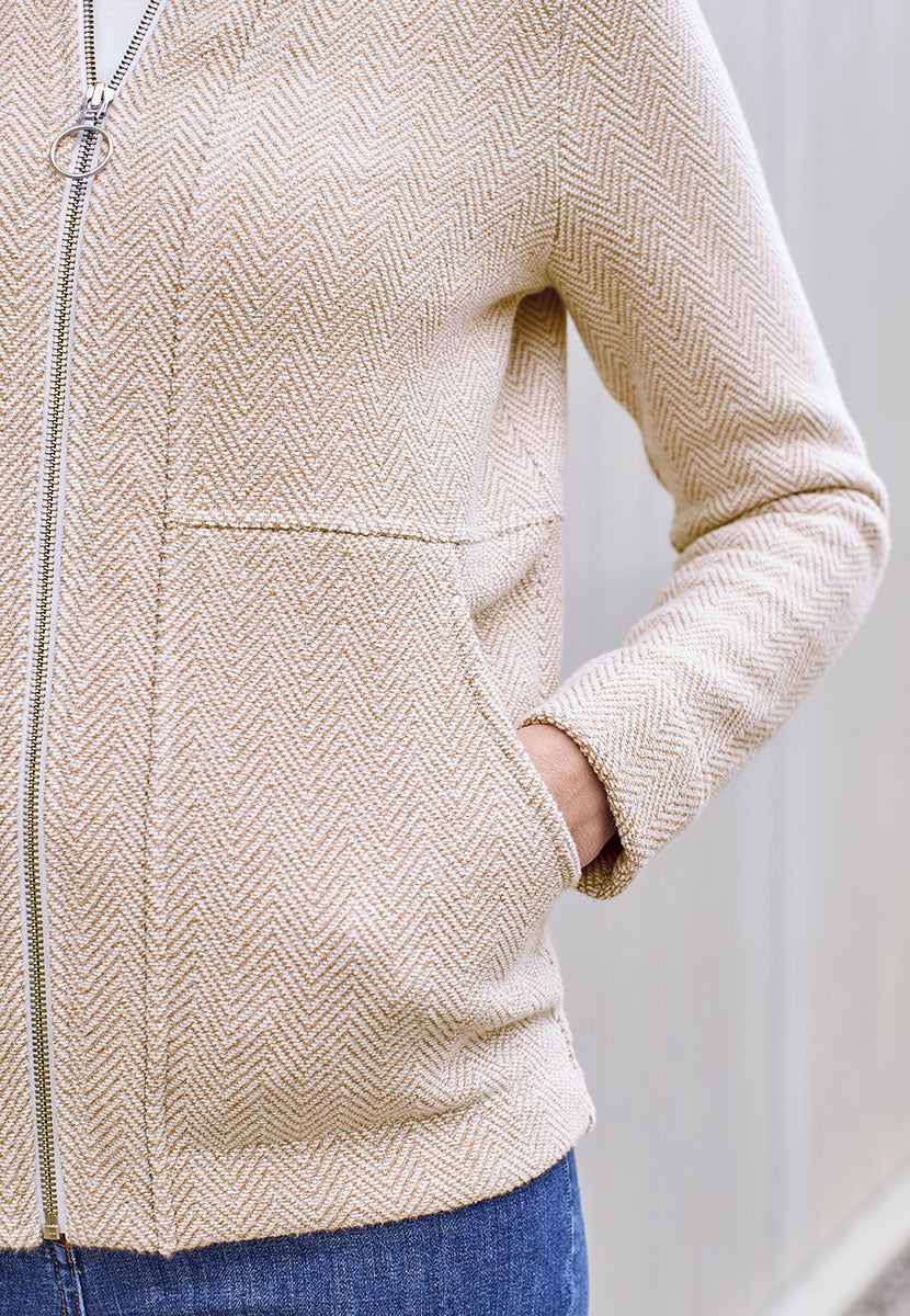 Elaria Zip Through Sweatshirt - Soft Taupe Detail View