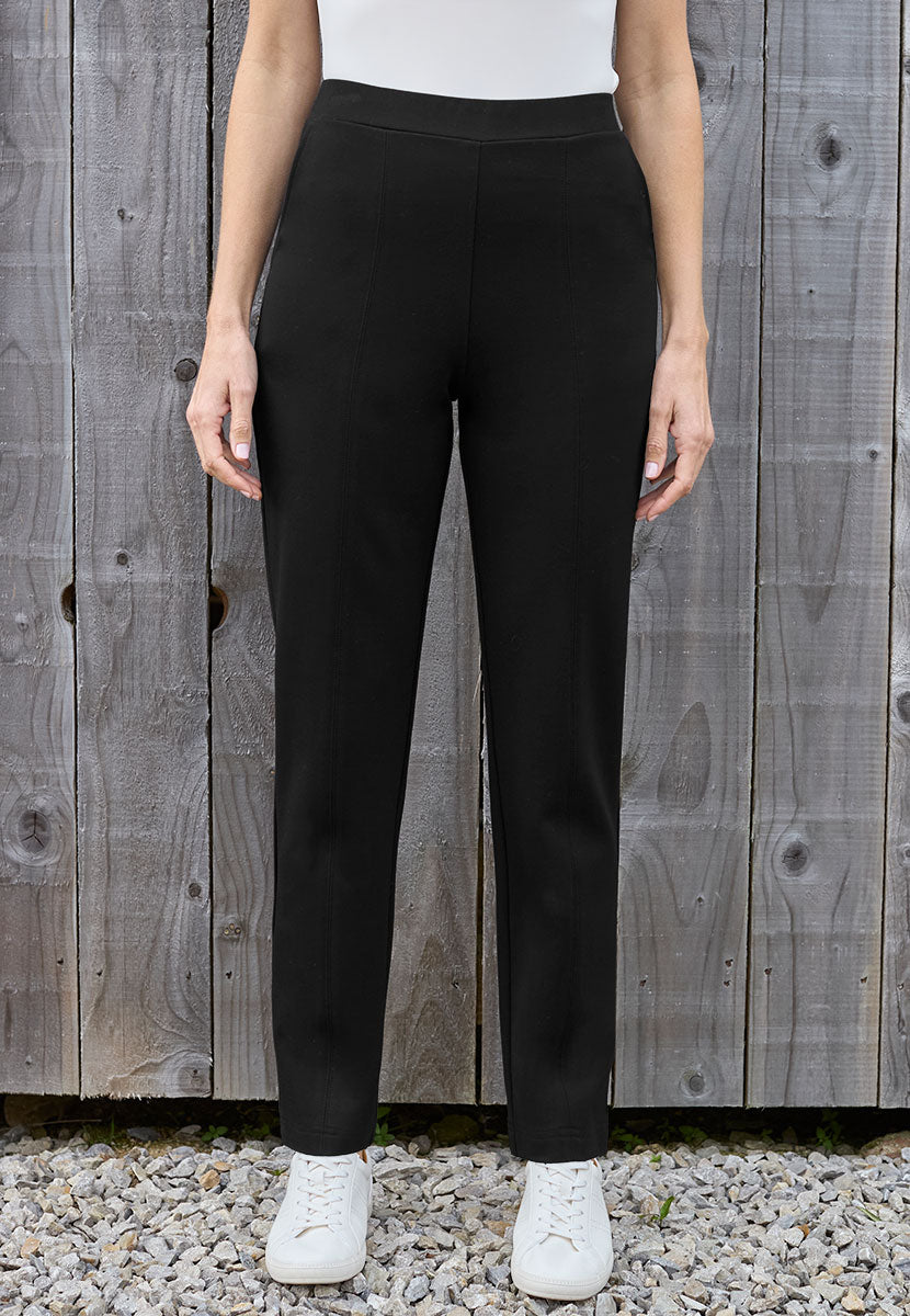 Elena Pull on Tapered Leg Trouser - Black Front Alt View