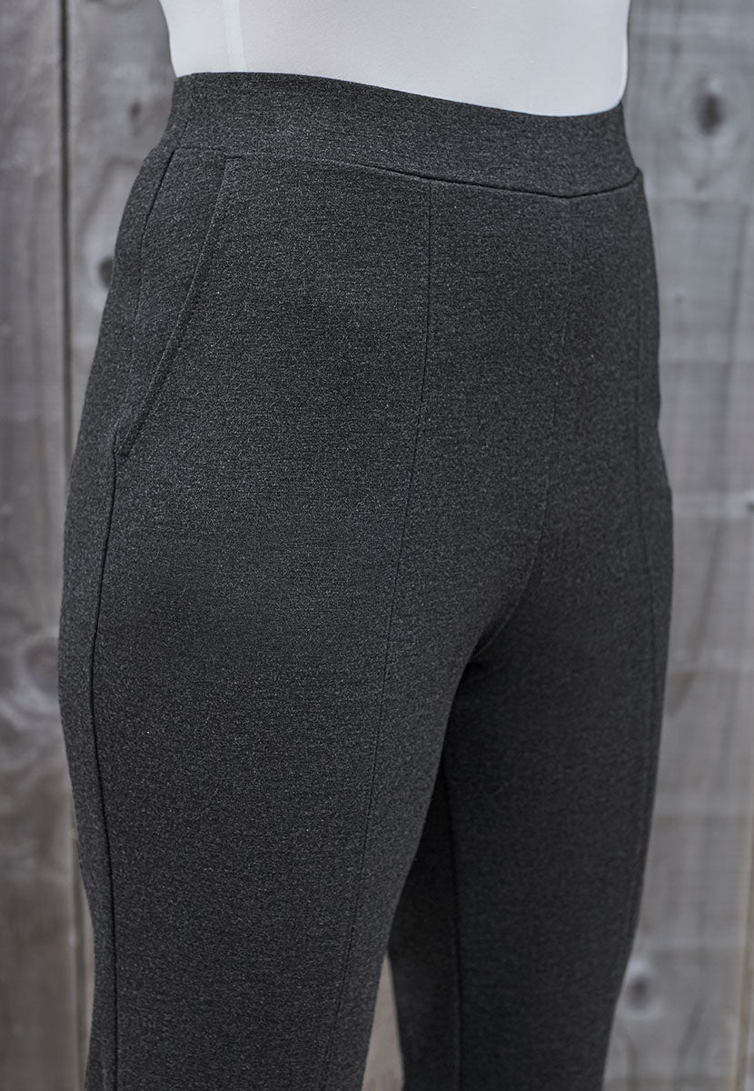 Elena Pull on Tapered Leg Trouser - Charcoal Grey Marl Detail View