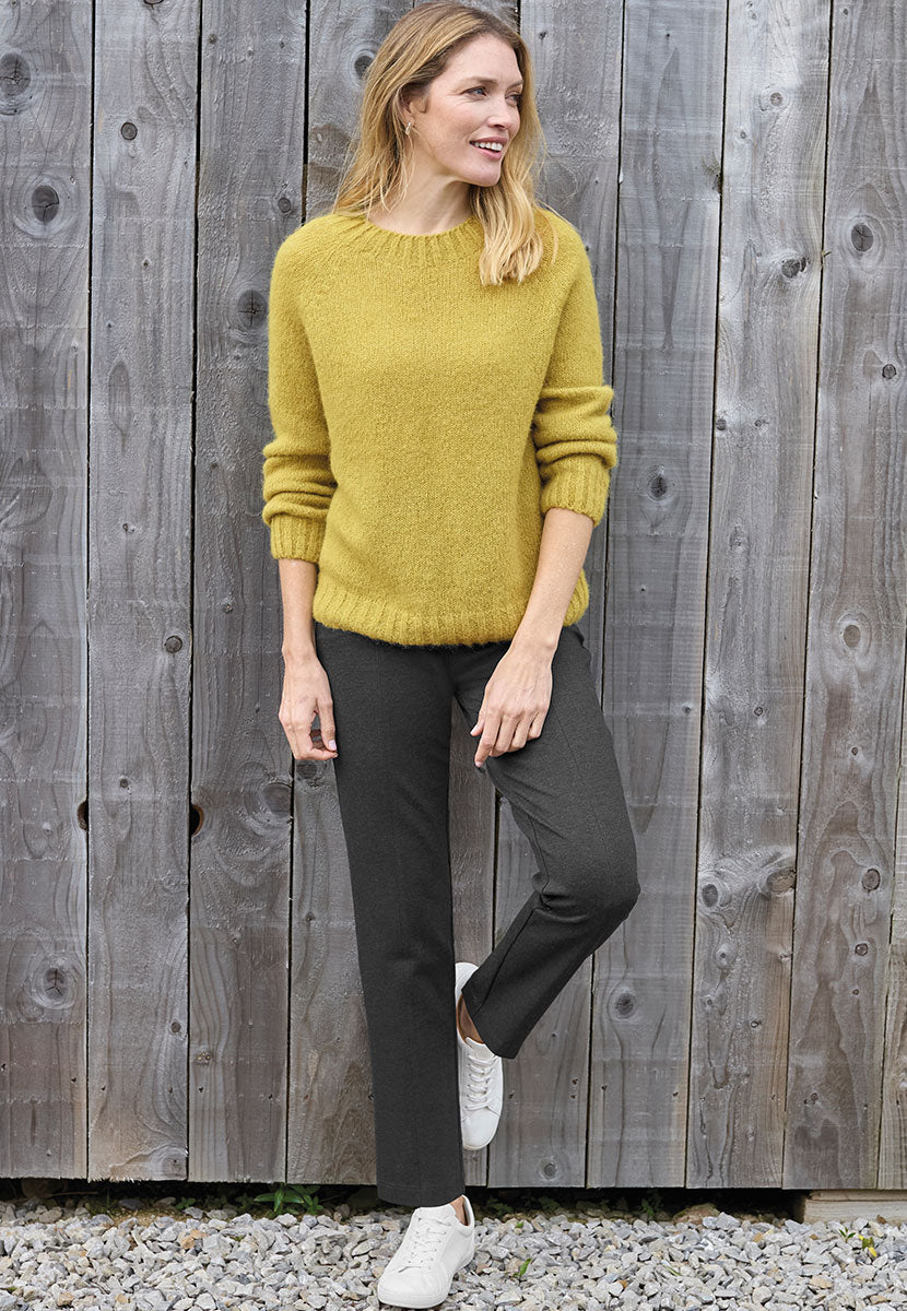 Elena Pull on Tapered Leg Trouser - Charcoal Grey Marl Front View