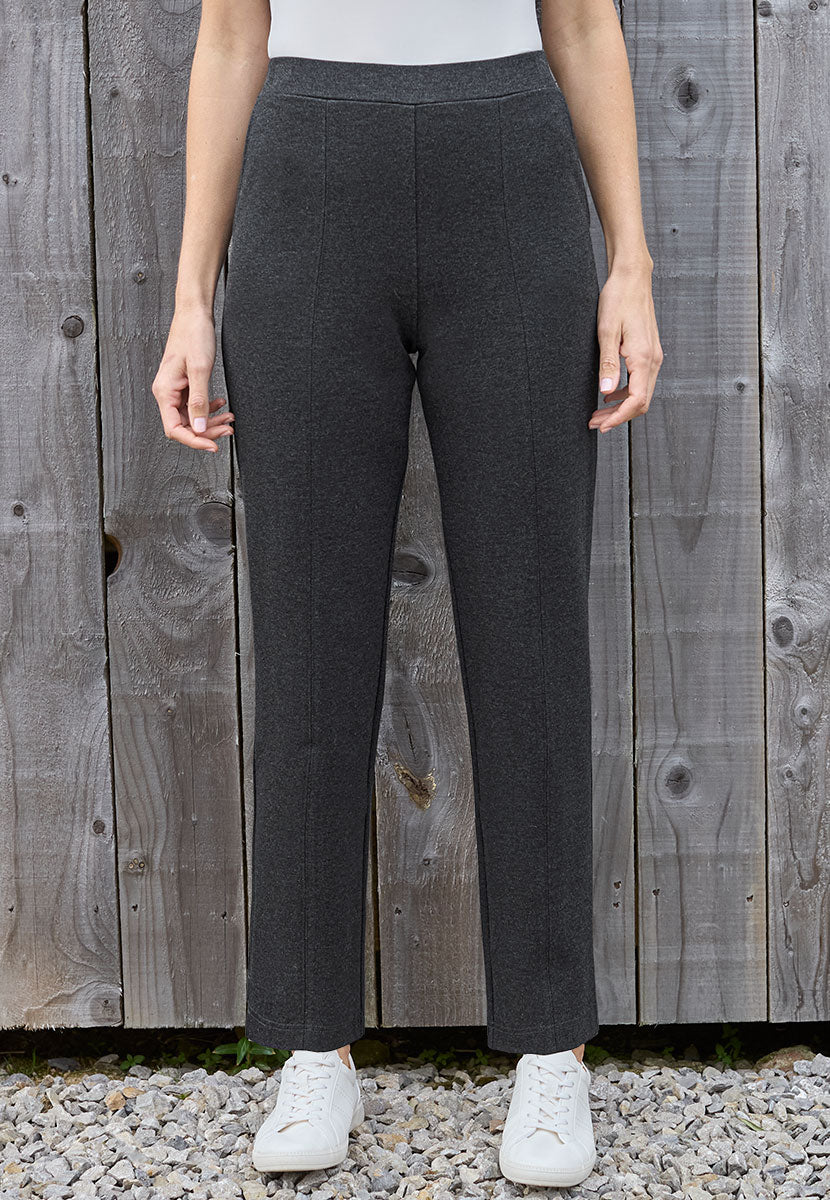 Elena Pull on Tapered Leg Trouser - Charcoal Grey Marl Front Alt View