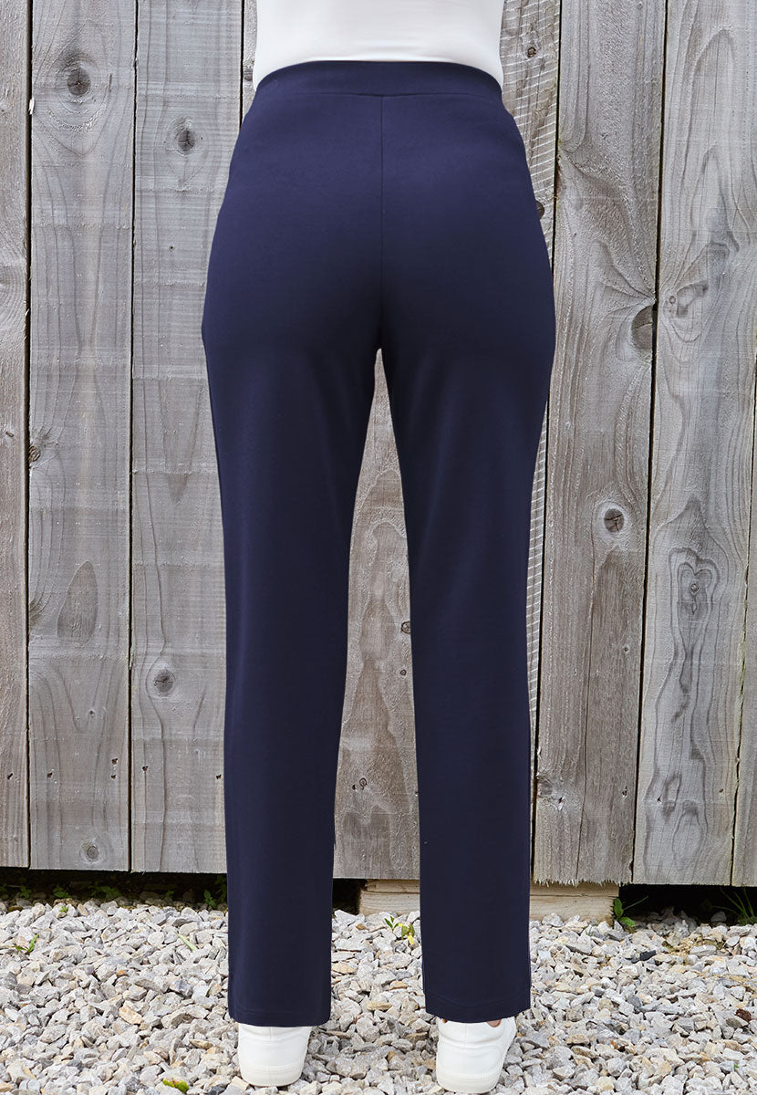 Elena Pull on Tapered Leg Trouser - Navy Back View