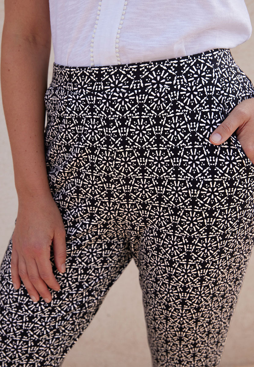 Ellen Pull On Jersey Trouser - Navy Blue Calita Print Comfortable On-Trend Elasticated Detail View