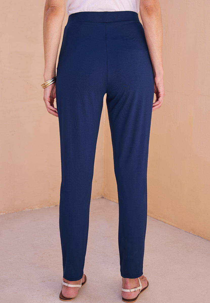 Ellen Tapered Pull on Jersey Trouser - Navy