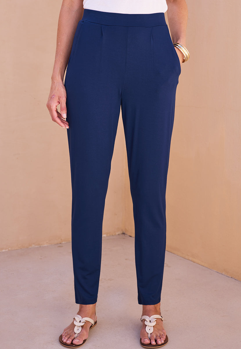 Ellen Tapered Pull on Jersey Trouser - Navy