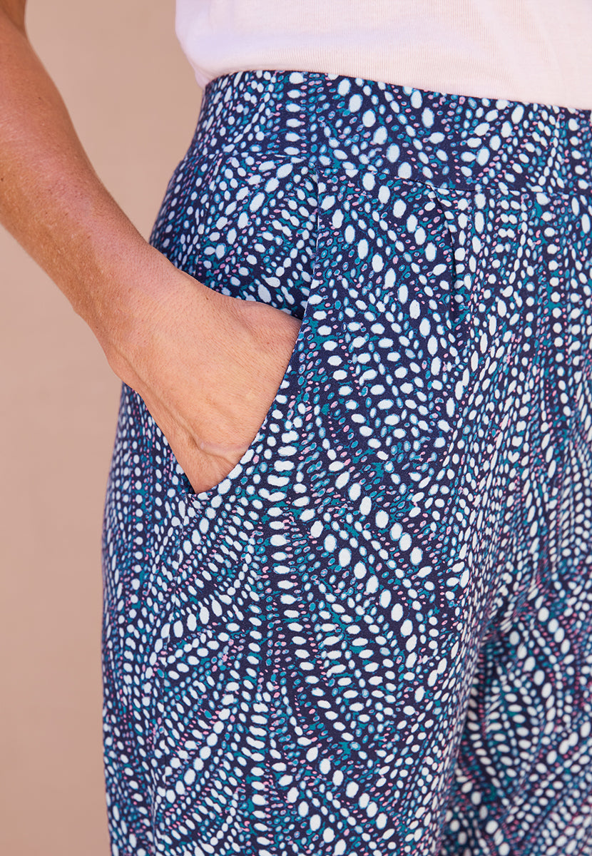 Ellen Tapered Pull on Jersey Trouser - Nova Teal Print