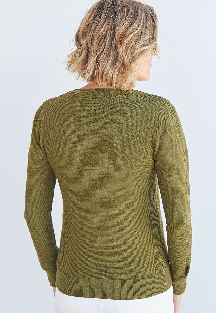 Eloise Long Sleeve Pure Cotton Crew Cardigan  - Dark Olive