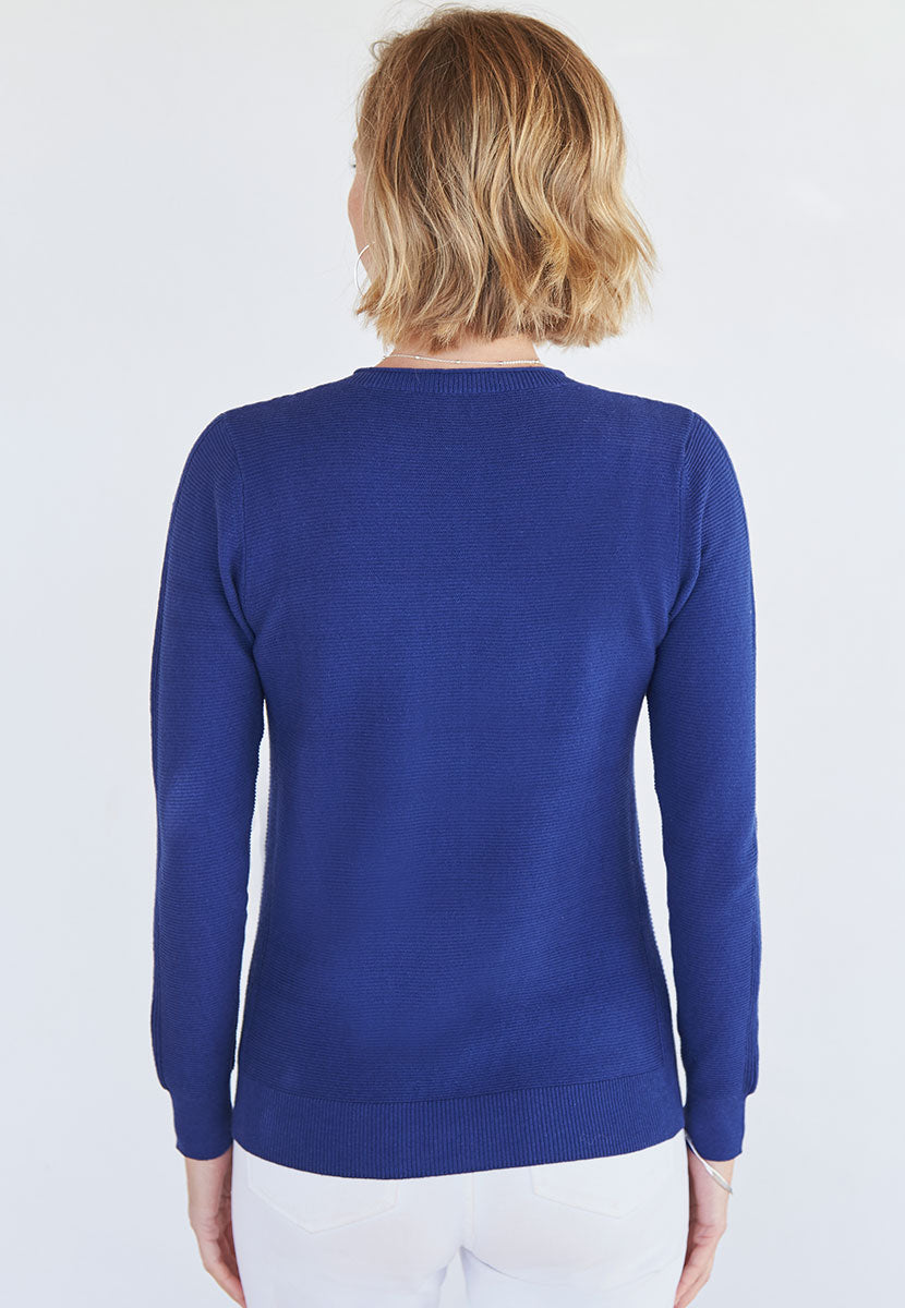Eloise Long Sleeve Pure Cotton Crew Cardigan - French Navy