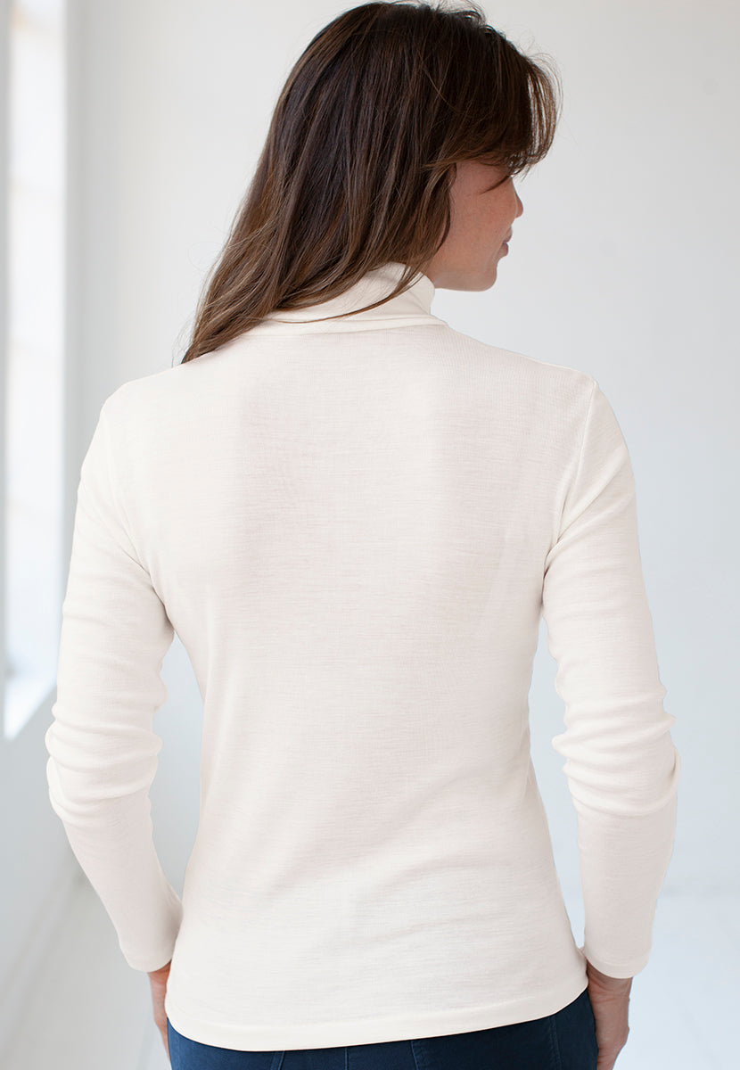 Eloise Long Sleeve Roll Neck Merino Silk Top - Ivory