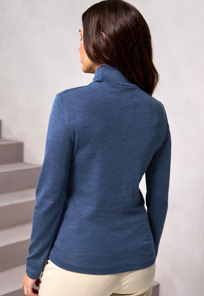 Eloise Long Sleeve Roll Neck Merino Silk Top - Denim